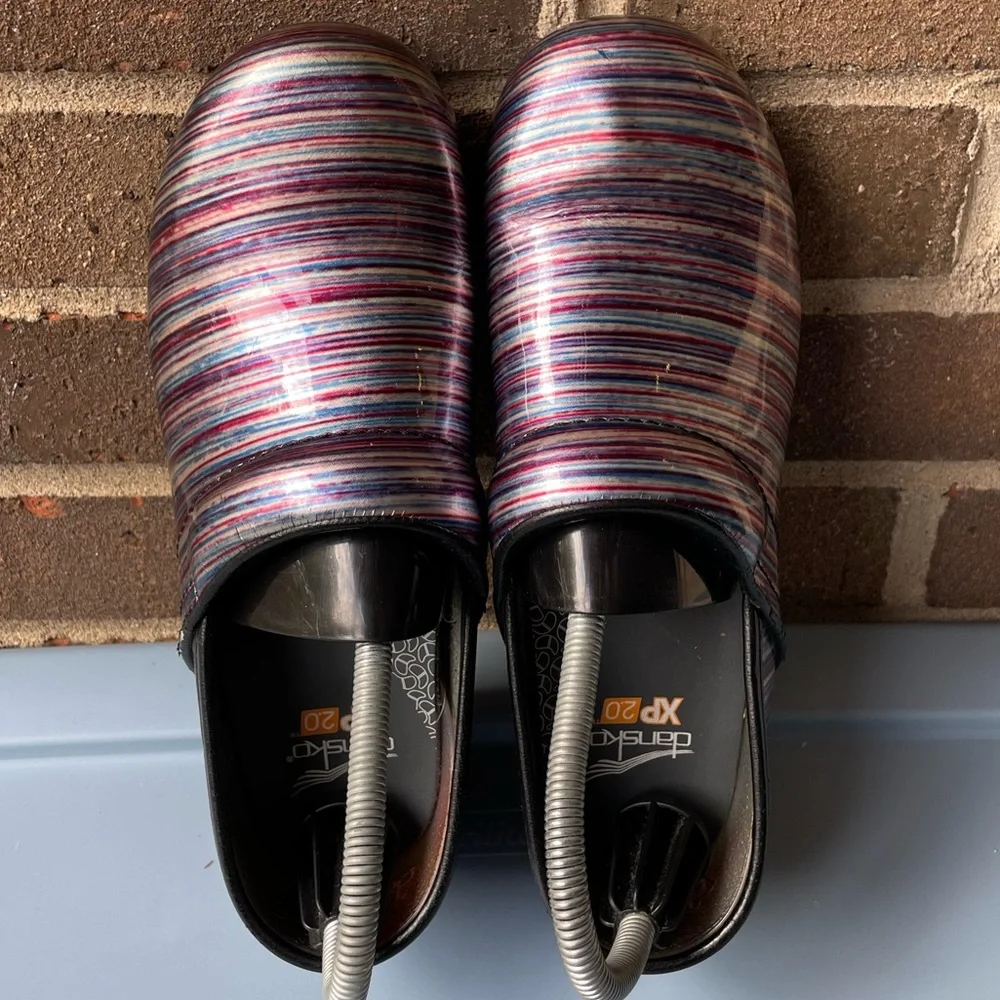 Dansko XP Patent Stripe Rainbow Clogs - Picture 7 of 8